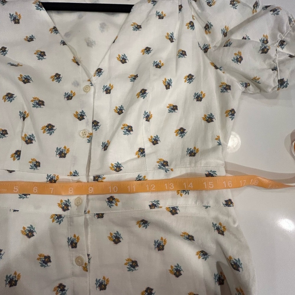 GAP White Dress floral puff sleeve lined button Fit Flare Beach Summer Work 10 - Picture 8 of 12